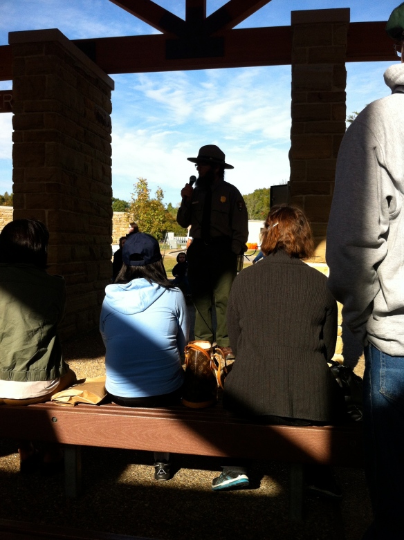 The park ranger gives us cave instructions.  Sometimes I want to be a park ranger.